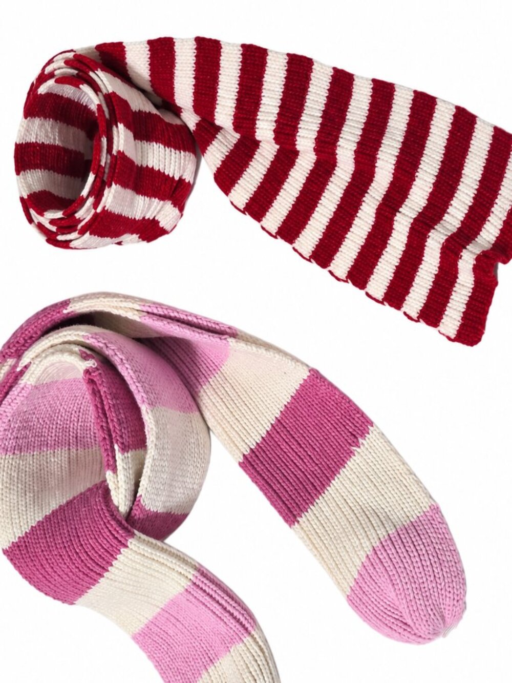 Women's Knit Striped Scarf Lot of 2 Pink Cream Red White Winter Scarves